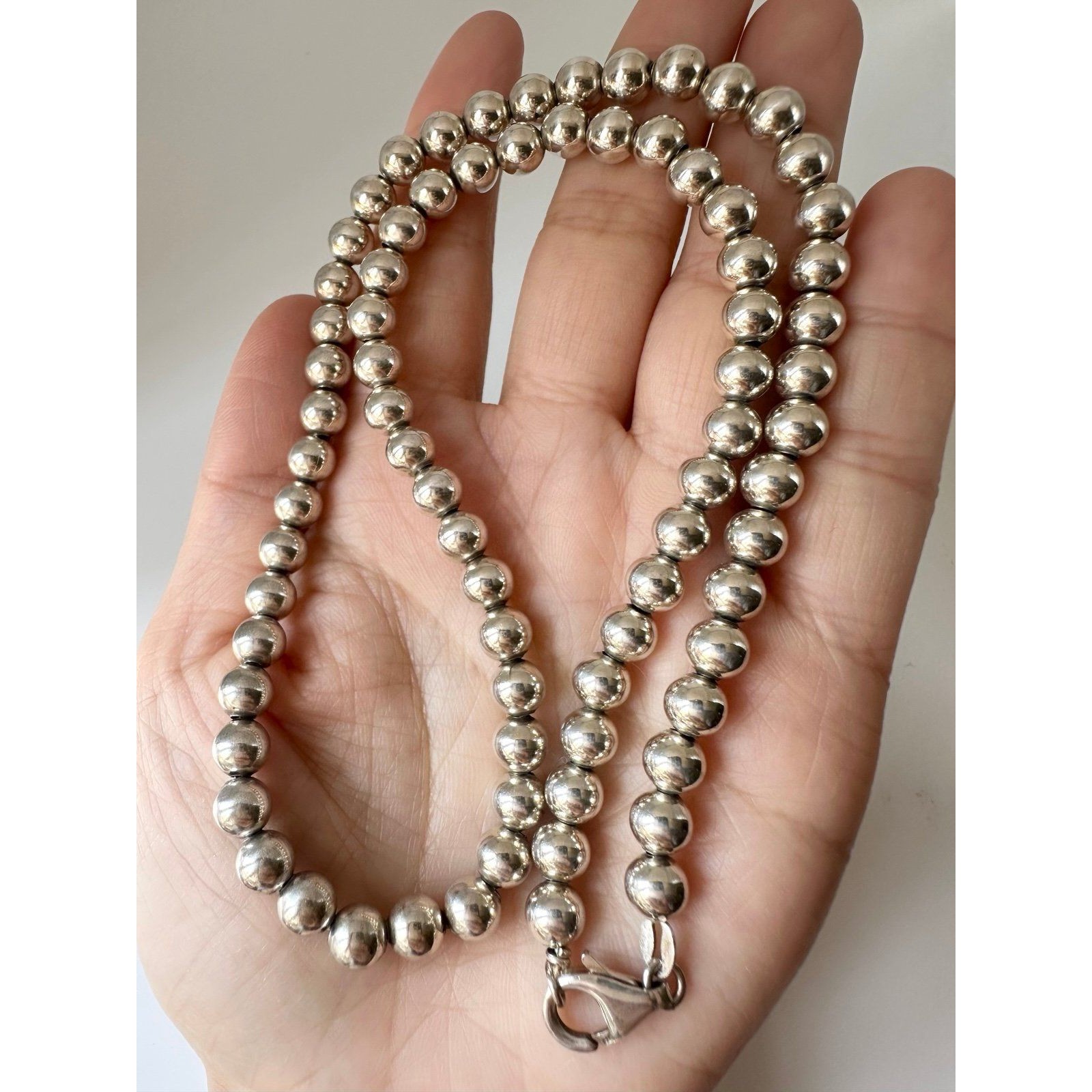 6mm 925 Italy Sterling Silver Bead Necklace 18.5” 31.93g